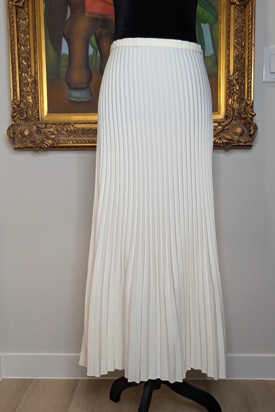 Meshki Twyla White Pleated Maxi Skirt Cream Satin Elastic Waist Womens XL Bridal
